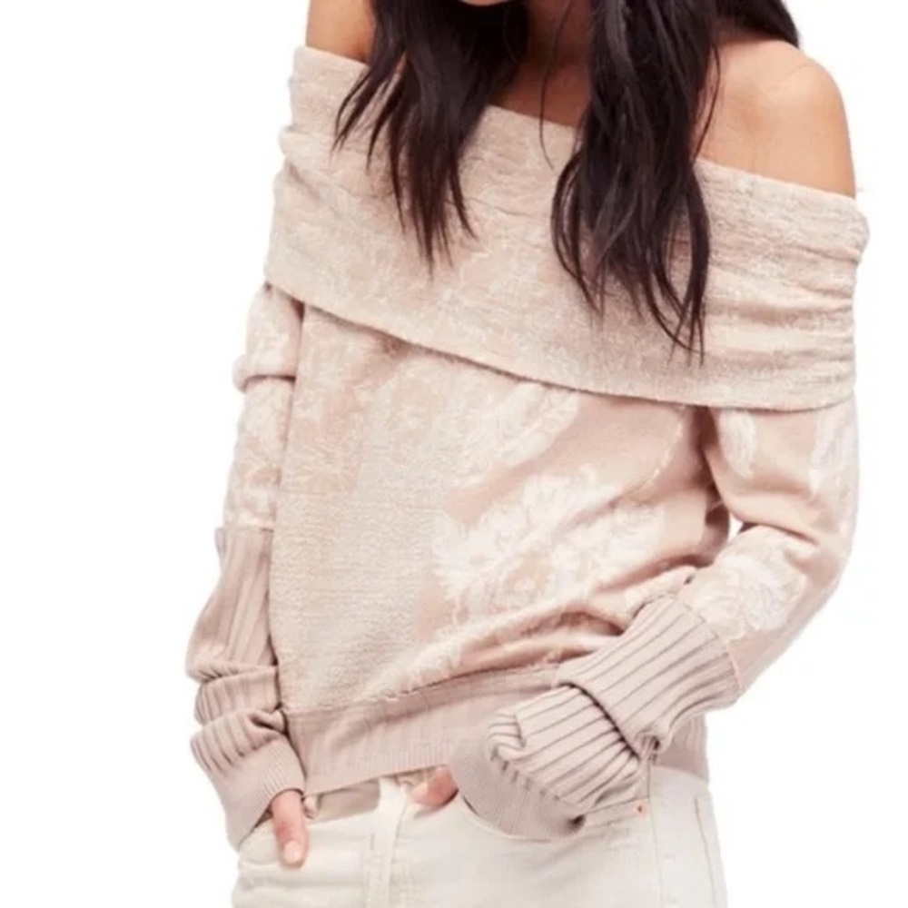 Free People Botanical Sweater in Rose Off the Shoulder Sweater NWT Size Small